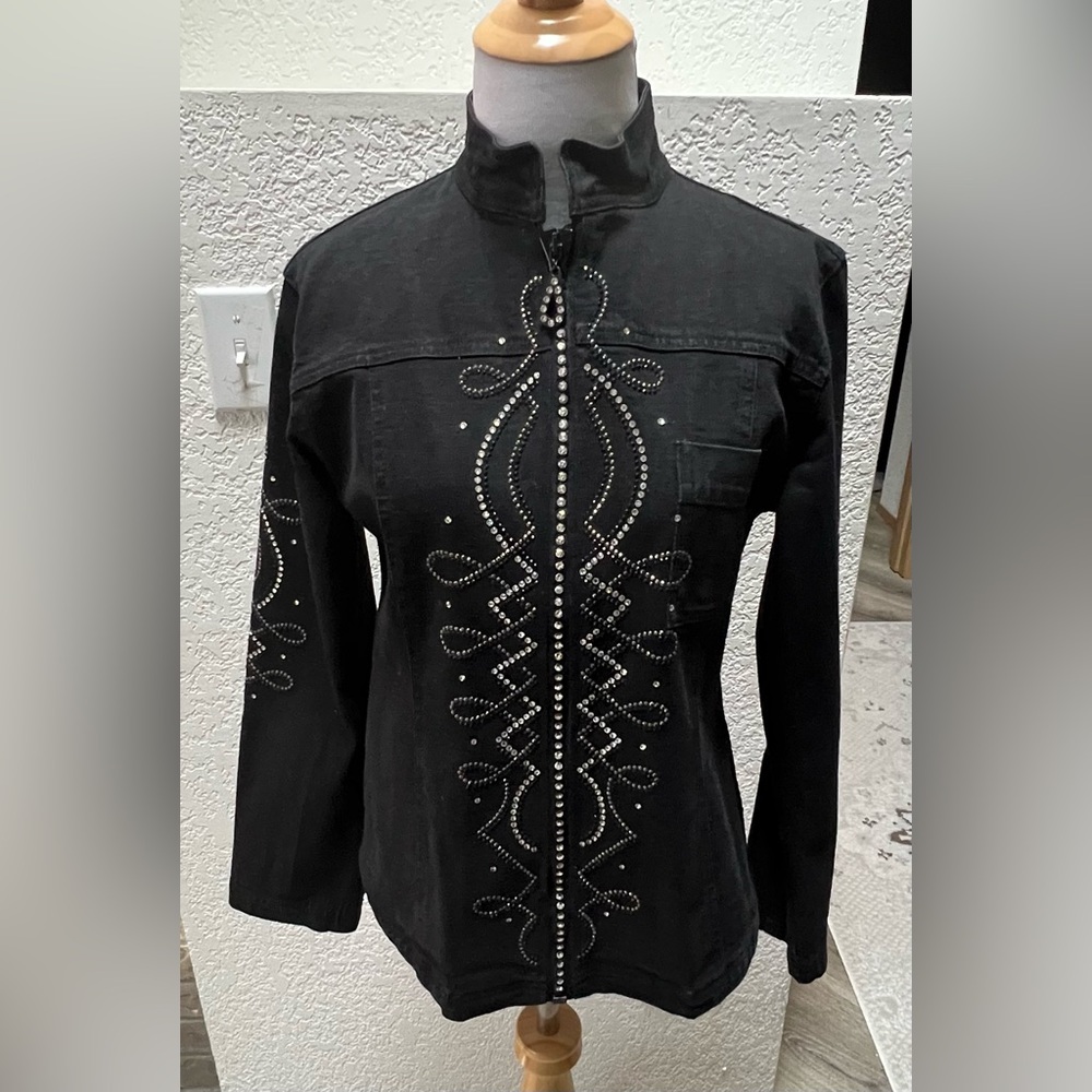 Christine Alexander Black Western Jean Jacket with Embroidery Size Small